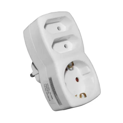 Adaptor cu 2 prize bipolare si 1 schuko tip A de la 1 schuko la 2 bipolare + 1 schuko - tip A