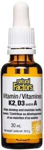 Vitamina K2, D3 și A, 30 ml, Natural Factors