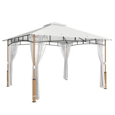 Outsunny Foișor 3 x 3.6 m, Acoperiș Dublu UPF50+ cu Plasă, Crem | Aosom Romania