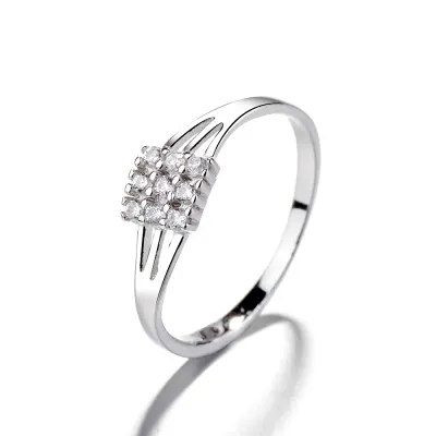 Inel argint 925, JW1377, model patrat cu pietre, placat cu rodiu