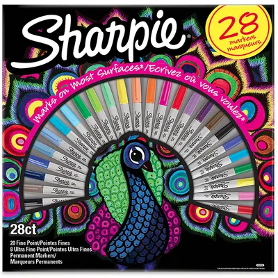 Marker permanent 0.9mm varf rotund, 28culori/set, Sharpie Peacock
