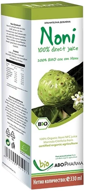 Noni 100% Suc organic de noni, 330 ml, Abo Pharma