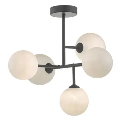 Plafoniera Euan 5 Light Semi Flush Black & Opal Glass