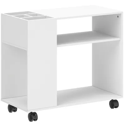 HOMCOM Suport imprimantă masă pentru imprimantă cu compartiment separat, suprafețe de depozitare pentru birou 70 x 34 x 60 cm Alb | Aosom Romania