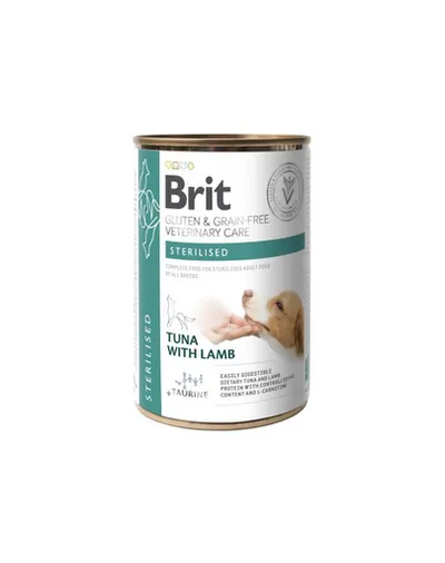 BRIT Grain Free Veterinary Care Sterilised 400 g Hrana umeda caini sterilizati, cu ton cu miel