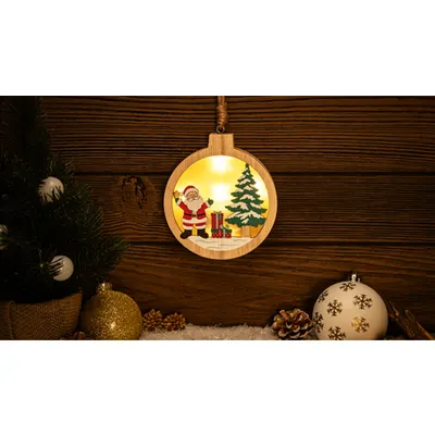 Decoratiune LED , Mos Craciun,rotund,cu baterii (X24012) Timer 6+18h, 5LED, 3000K, 2xAAA