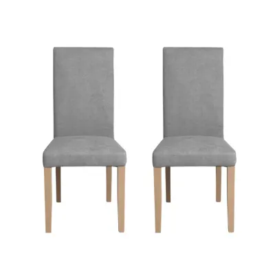 Set 2 scaune living TEO, picioare lemn natur, stofa gri deschis, 46x60x98 cm