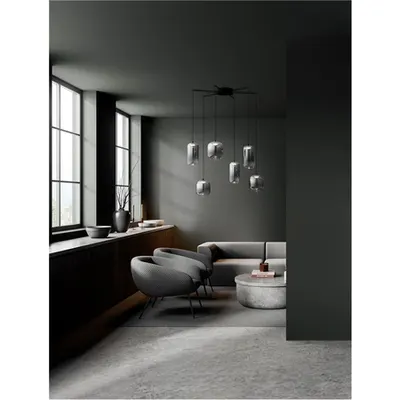 Lampa suspendata AELIA Mat Negru Metal Fumuriu Gri Sticla LED 25 Wat 220-240Volt 2792Lm 3000K IP20