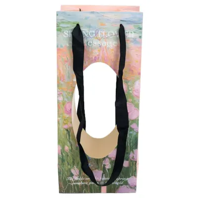 Pungi hârtie cu imprimeu floral și text (set 10 buc) - Verde
