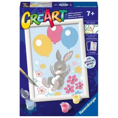 Ravensburger - CreArt pictura pe numere pentru copii iepuras cu baloane si cu pietre sclipitoare