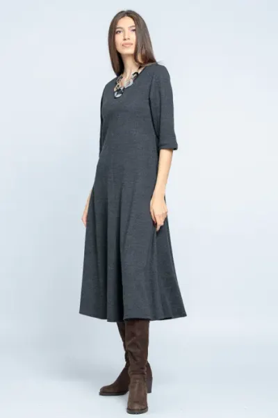 Rochie cambrata din lana, gri inchis