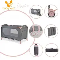 Patut Cangaroo SkyGlow Pink pliabil cu un nivel, usita cu fermoar, geanta transport, roti cu sistem de blocare
