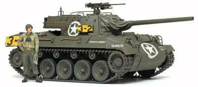 Model asamblabil Tamiya Militari: Tancuri - Distrugător de tancuri american M18 Hellcat, 1 figură
