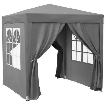 Outsunny Foișor Pliabil 2x2 m Pop Up cu 2 Uși, 2 Ferestre, 4 Pereți Detașabili, Foișor de Exterior cu Husă de Transport din Oțel și Țesătură Oxford, pentru Grădină, Petreceri, Camping, Gri | Aosom Romania