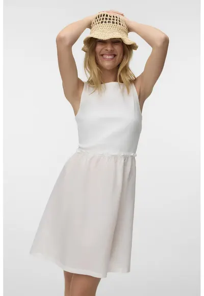 Rochie mini din amestec de bumbac organic - Alb murdar