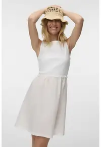 Rochie mini din amestec de bumbac organic - Alb murdar