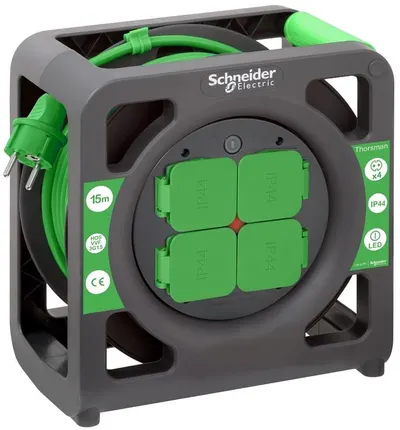 Tambur de cablu Schneider Electric – Thorsman, 15 m, IP44, 4 prize tip Schuko