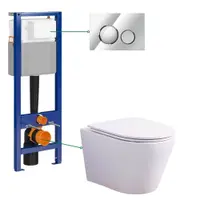 Set vas wc suspendat vortex cu capac soft close Oslo, rezervor incastrat si clapeta crom lucios Cersanit Luna