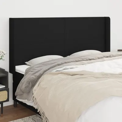 vidaXL Tăblie de pat cu aripioare, negru, 203x16x118/128 cm, textil