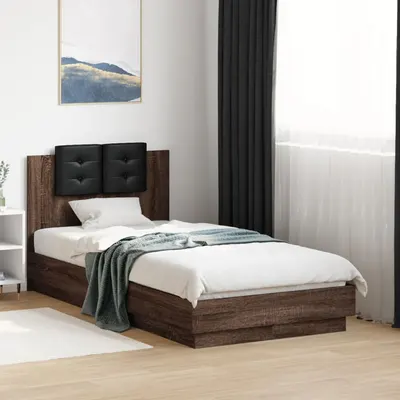 vidaXL Cadru de pat cu tăblie, stejar maro, 90x190 cm, lemn prelucrat