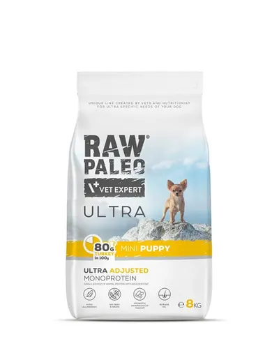 RAW PALEO Ultra Turkey Mini Puppy 8kg Hrana uscata catei talie mica, cu curcan