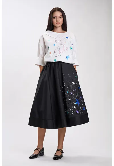 Fusta neagra midi pictata manual Celestine