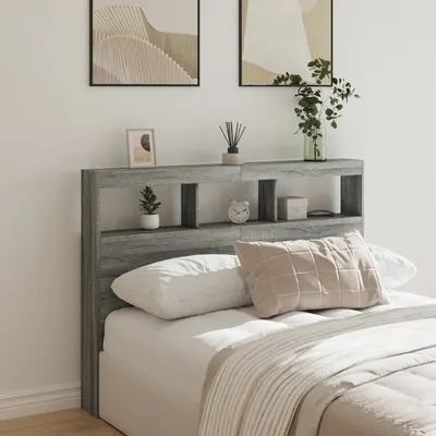 vidaXL Tăblie de pat cu dulap și LED, gri sonoma, 140x17x102 cm