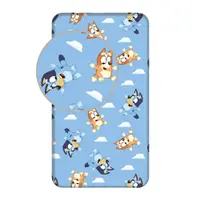 Cearceaf pentru copii albastru din bumbac pentru pat de o persoană cu elastic 90x200 cm Bluey – Jerry Fabrics