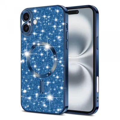 Husa MagSafe pentru Apple iPhone 16 Plus, Techsuit, Luxury Glitter, Albastra Inchis