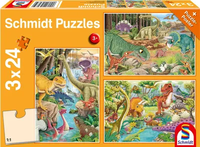 Puzzle Schmidt 3 x 24 piese - Distracție cu dinozauri