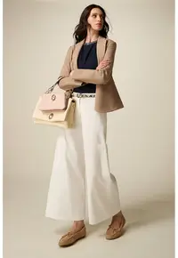 Pantaloni crop cu croiala ampla - Alb