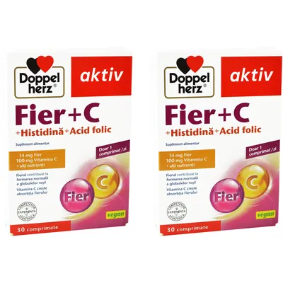 Pachet Fier + Vitamina C + Histidina + Acid Folic Aktiv 30cpr + 30cpr