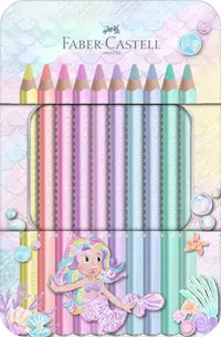 Creioane colorate pastel, cutie metalica, 10 buc/set, Sparkle Jumbo, Faber-Castell