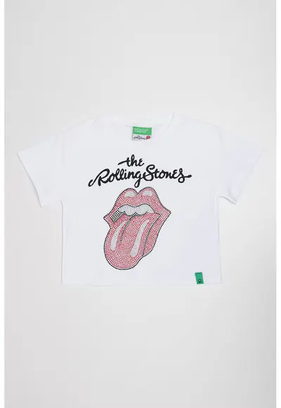 Tricou cu imprimeu si aplicatii de strasuri - Rosu/Alb/Argintiu