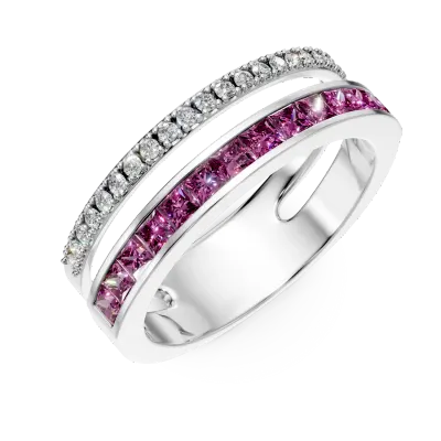 Inel din aur alb cu rubine princess de 0.86ct si diamante de 0.16ct