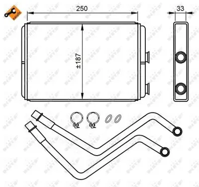 Schimbator caldura incalzire habitaclu (187x250x33, cu conducte) CITROEN C8, JUMPY; FIAT SCUDO, ULYSSE; LANCIA PHEDRA; PEUGEOT 807, EXPERT, EXPERT TEPEE 1.6D-3.0 dupa 2002