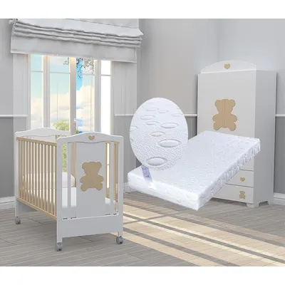 Pătuț Bambino Casa - Teddy Naturale + cadou saltea Primavera Baby Luxe