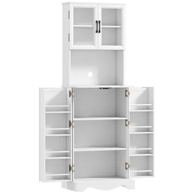 HOMCOM Mobilă de Depozitare pentru Bucătărie cu 2 Dulapuri și 8 Rafturi, din Lemn și Acrilic, 60x39.5x179.6 cm, Alb | Aosom Romania