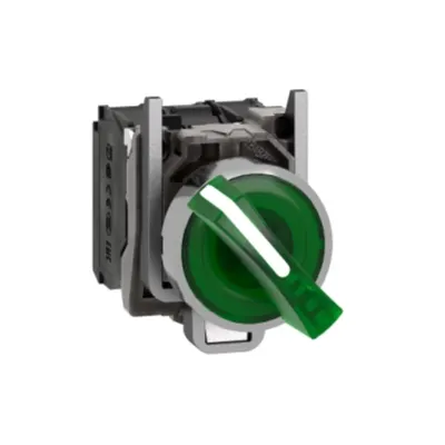 Comutator selector complet iluminat verde Ø22 ramanere in 2 pozitii 1NO+1NC 230V