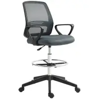 Vinsetto Scaun de birou ergonomic cu brațe și inel reglabil pentru picioare, plasă gri | Aosom Romania