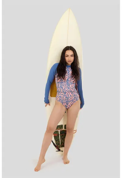 Costum de baie intreg cu maneci lungi Dolphin - Portocaliu/Albastru inchis