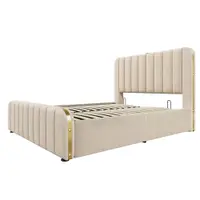 Pat dublu tapițat cu spațiu de depozitare pentru saltea 140x190 cm, Bej | Aosom Romania
