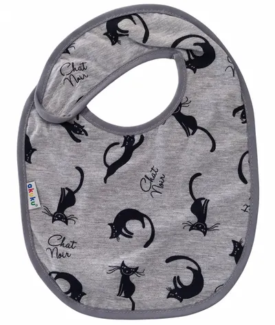 Baveta impermeabila din bumbac cu inchidere velcro 23x20cm Akuku Grey Cats
