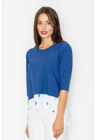 Bluza dama - Maneci trei sferturi - Poliester - Albastru/Alb