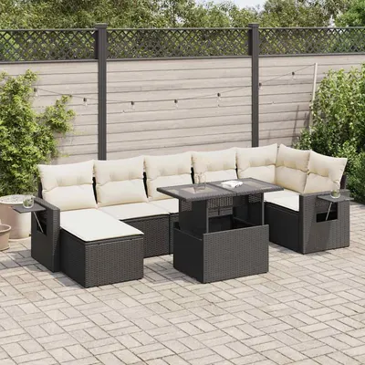 Gossi set mobilier de gradina cu perne, 8 piese, negru, poliratan