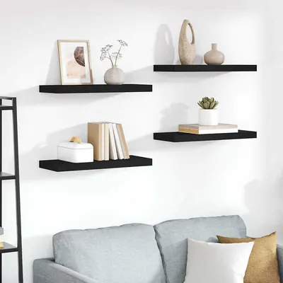 vidaXL Rafturi de perete, 4 buc., negru, 60 x 23,5 x 3,8 cm, MDF