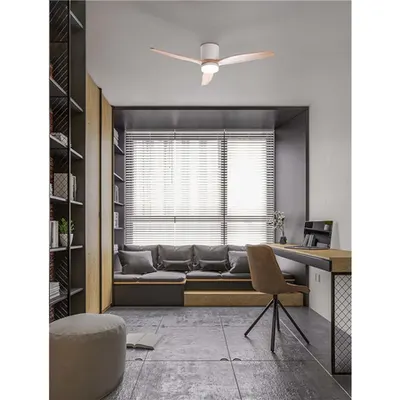 Lustra cu ventilator ALOA Nisipiu Alb Metal & Acrylic Natural Lemn Color Blades LED 18 Wat 2190Lm 220-240Volt IP20 3000-4000-6500K 40Wat Rated Power & 6 Speeds cu Remote Control Summer & Winter Mode 10 Years Warranty of Motor