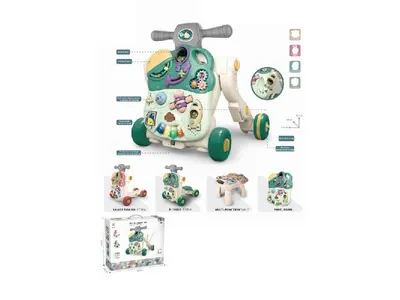 Antepremergator evolutiv pentru copii Malplay Green, cu lumini, sunete si angrenaje rotative, dimensiune 45 x 42 x 46 cm