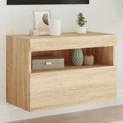 vidaXL Comodă TV de perete cu lumini LED, stejar sonoma, 60x30x40 cm