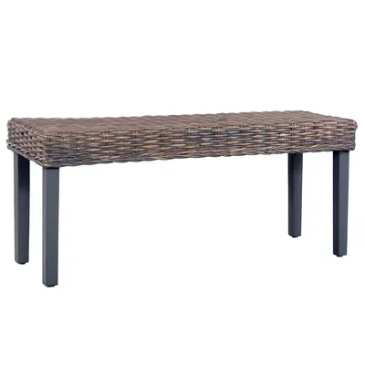 vidaXL Bancă, gri, 110 cm, ratan kubu natural și lemn masiv de mahon